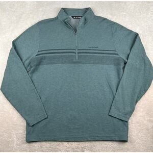 Travis Mathew 1/4 Zip Pullover Men’s Sz L Green Stripe Golf Casual Preppy Travel